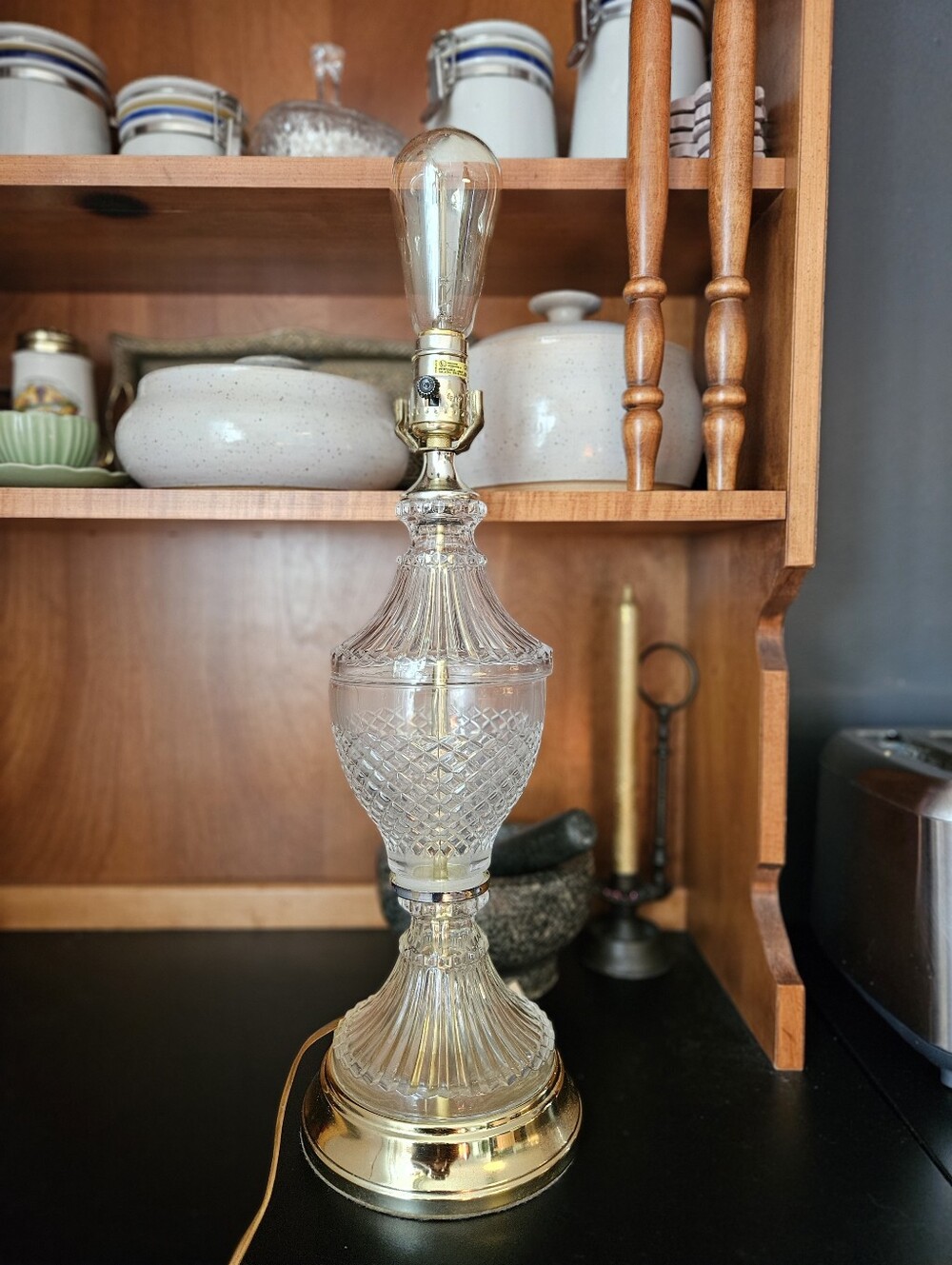 Vintage Glass & Metal Table Lamp